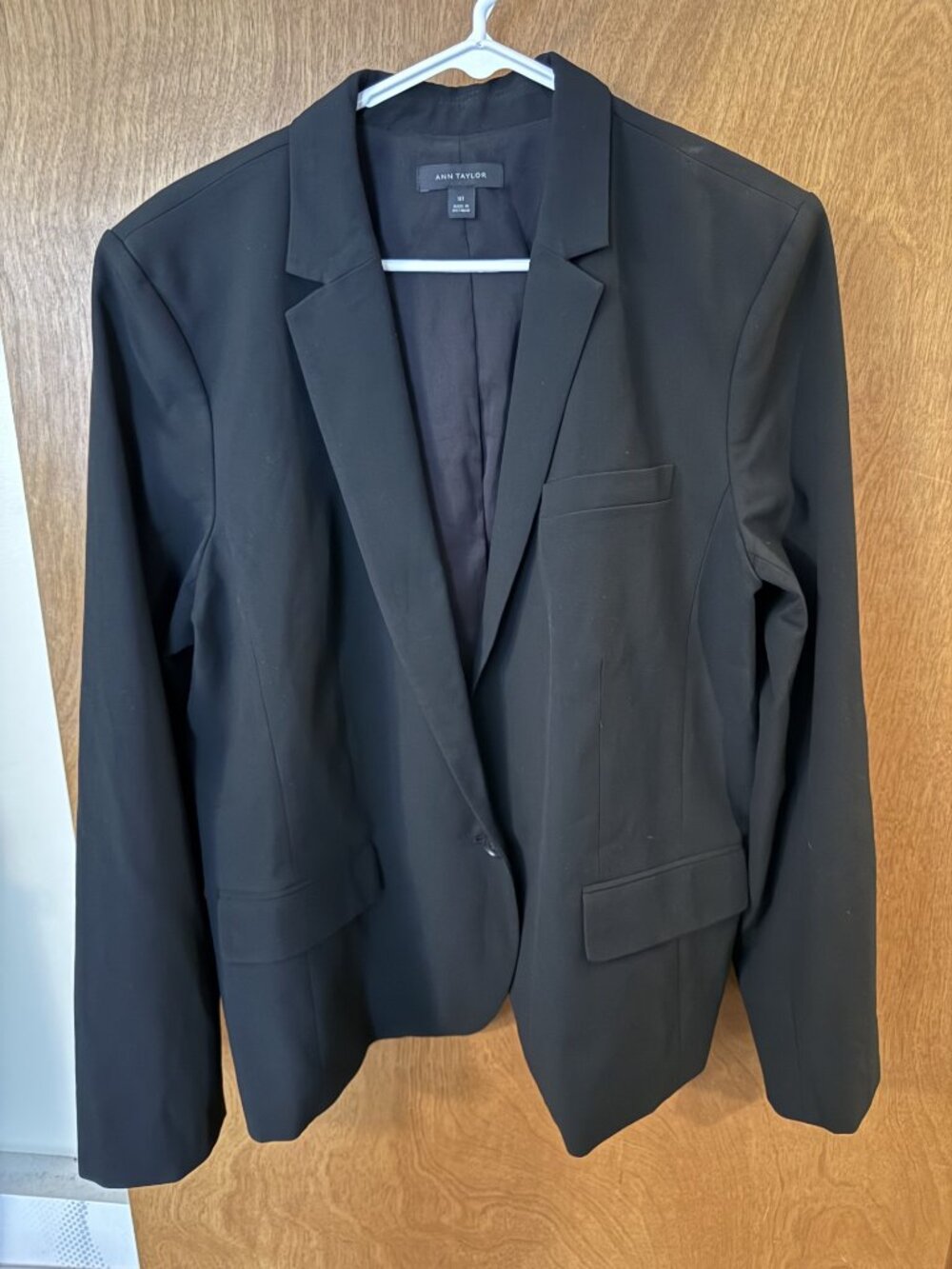Ann Taylor Size 18 Tall One-Button Blazer Tailored Black Suit Jacket Womens